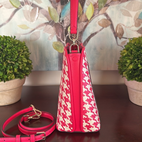 KATE SPADE ♠️ New York "Darcy"🩷PINK🩷WOVEN HOUNDSTOOTH SMALL BUCKET BAG🌟LIKE NEW🌟 - Picture 6 of 17